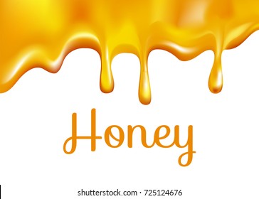 Sweet honey isolated on white background. Dropping honey syrup for desserts or cafeteria and patisserie cakes and cookies. Vector illustration.