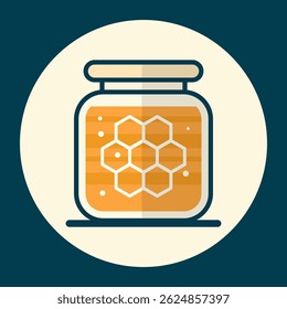 Sweet honey jar on beige circle flat design illustration