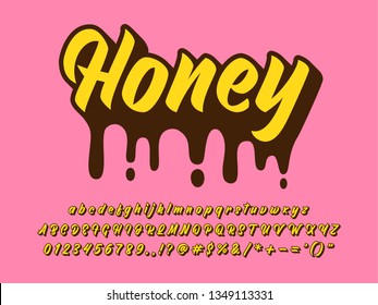sweet honey logotype for brand identity design and poster headline, simple logotype with melted effect, melted brush scrip font style