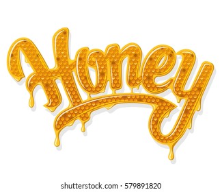 Sweet honey shiny lettering colored on white background