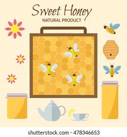 Sweet Honey vector flat illustrations set