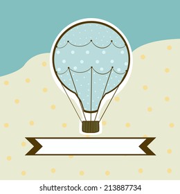 Sweet hot air balloon on a colored background with a sign for text