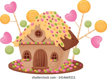 Sweet house with cream on the roof. Vector illustration on white background.