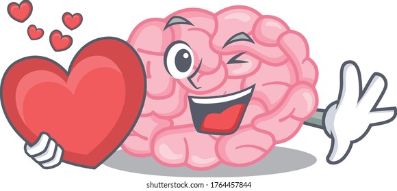 A sweet human brain cartoon character style with a heart