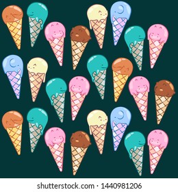 Sweet ice cream Animals. Sweets dynamic pattern. Ice-cream Party