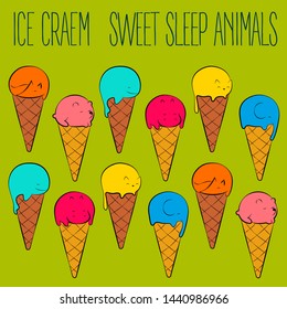 Sweet ice cream Animals. Sweets pattern. Fantasy yummy