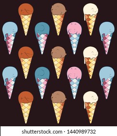 Sweet ice cream Animals. Sweets pattern. Whale, bear, cat, elephant, hippo, fox sweet ice cream.