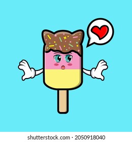 A sweet ice cream cartoon holding big heart vector image on blue background cartoon icon illustration design isolated flat cartoon style