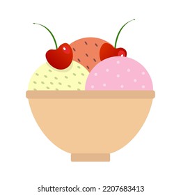 A sweet ice cream with cherries, vector illustration, eps 10