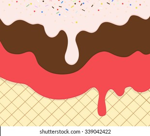 Sweet ice cream with chocolate strawberry texture design background pattern backdrop wallpaper. vector image