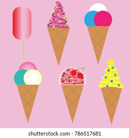 sweet ice cream collecttion vector. ice cream vector illustration.