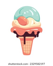 Sweet ice cream cone with chocolate ball icon isolated