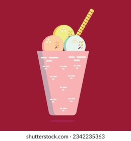 Sweet ice cream cone with cup and stick