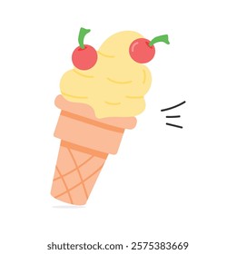 A sweet ice cream cone, perfect for dessert, summer, or snack