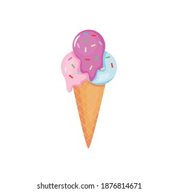 sweet ice cream cone with sprinkles over white background, colorful design, vector illustration