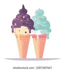 Sweet ice cream cones design with chocolate ball isolated