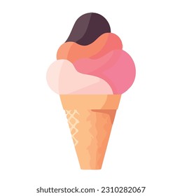 Sweet ice cream cones in multi colored pattern isolated