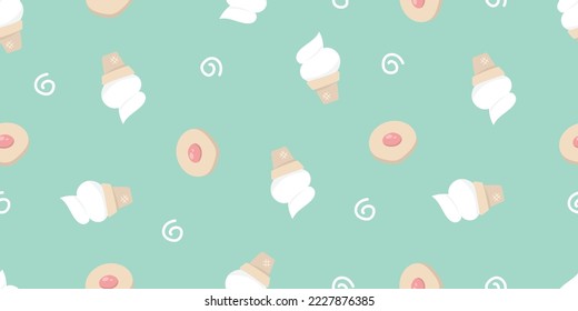 Sweet ice cream cookie biscuit doodle cartoon decoration pattern