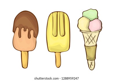 Sweet ice cream dessert vector icon cartoon handdrawnn illustration.