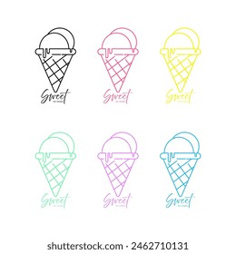 Sweet ice cream. Flat icons. Colored icons. Vector. Set. Colour. Ice cream. Logo. Line art. Delicious. Food. Frozen. Business. Design. Line art icons. Flat design. Dessert. Illustration. Colors. Cone.