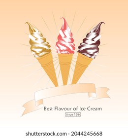 sweet ice cream flavors poster on pink background. vector illustration