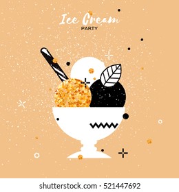 Sweet Ice Cream. Gold Glitter Dessert party time.