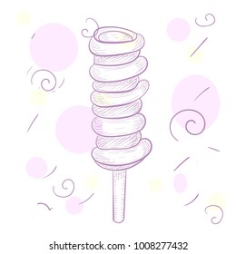 Sweet ice cream. Hand drawn vector illustration. Lovely girl style. Popsicle on stick.