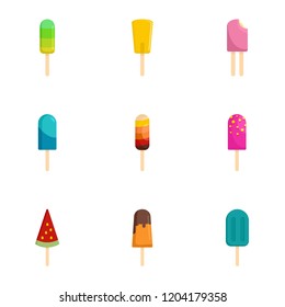 Sweet ice cream icon set. Flat set of 9 sweet ice cream vector icons for web design