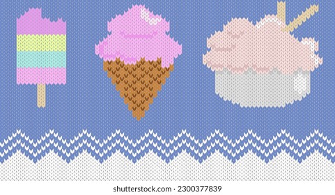 Patrón de tejido de helados dulces, Diseño de suéter festivo. Patrón de punto sin soldadura