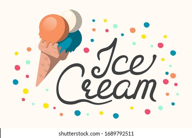 Sweet Ice Cream Lettering. Colorful Beach Party Print. Juicy Summer Calligraphic Border.