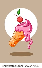 Sweet ice cream with lychee icon cartoon illustration