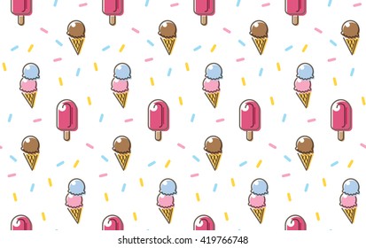 Cute Ice Cream Seamless Pattern Sprinkle Stock Vector (Royalty Free ...