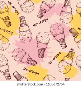 Sweet ice cream seamless pattern, vector illustration, hand drawn elements