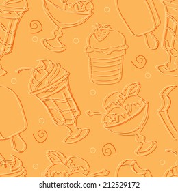 Sweet ice cream. Seamless pattern.  Hand drawn vector illustration.