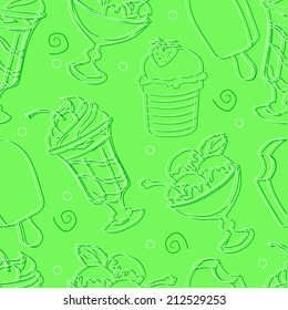 Sweet ice cream. Seamless pattern.  Hand drawn vector illustration.