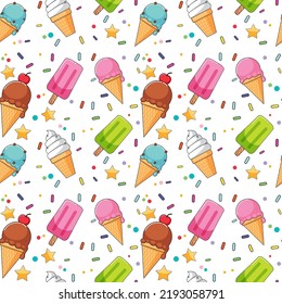 Sweet ice cream seamless pattern illustration