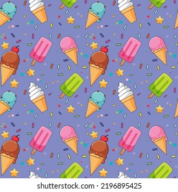 Sweet ice cream seamless pattern illustration