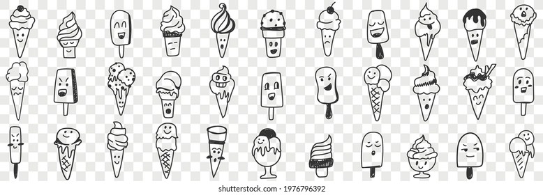 Sweet ice cream shapes doodle set
