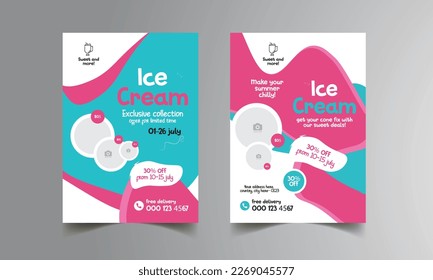 sweet ice cream shop flyer template.	