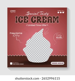 Modelo de pós-design de sorvete doce de mídia social, Modelo de design de mídia social de comida de sorvete para promoção.