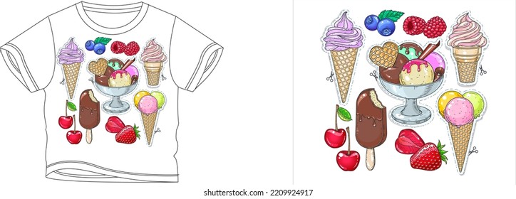 Sweet and Ice cream t-shirt design background color is a white and t-shirt color is a white beautiful color and beautiful design