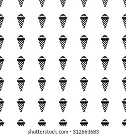 Sweet ice cream vector icon seamless pattern, tiling ornament on white.