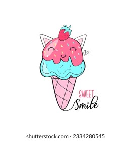 sweet ice cream vector illustration for t shirt print design