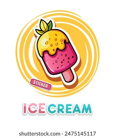 Sweet ice cream Vector illustration flat outline icon, label, sticker. 