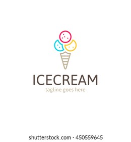 Sweet ice cream vector logo. Minimal clean line logotype. 