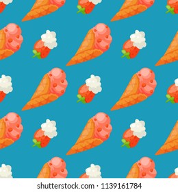 Sweet ice cream vector seamless pattern background tasty cartoon frozen delicious cartoon colorful icream desserts illustration.