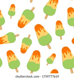 Helado dulce. Patrón transparente del vector en blanco