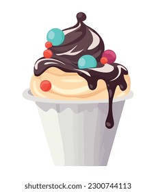 Sweet ice cream with whipped chocolate icon isolated
