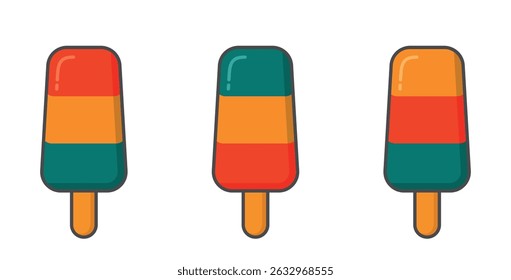 Sweet ice lolly illustrations. Ice creams, cold fruity desserts and summer foods. Isolated vector images