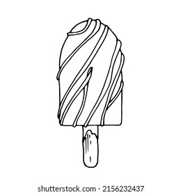 Sweet ice popsicle. Black and white vector image. Idea for coloring, creativity, decoration